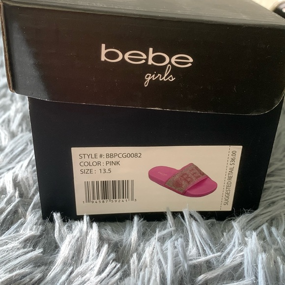 Bebe Girls’ Slip-On Slide Sandals with Rhinestone Logo Strap, Pink - Picture 5 of 5